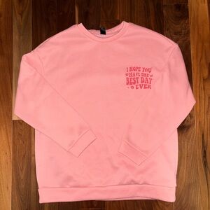 SHEIN Light Pink Crewneck Sweater with Positive Message